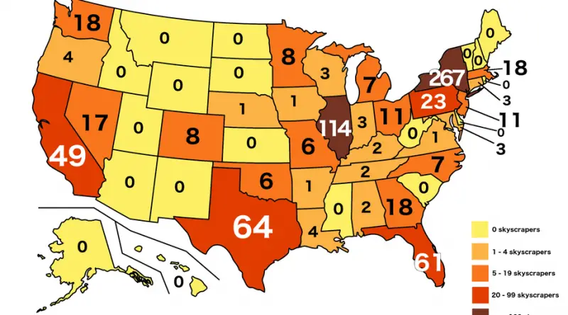 The Number of skyscrapers by State