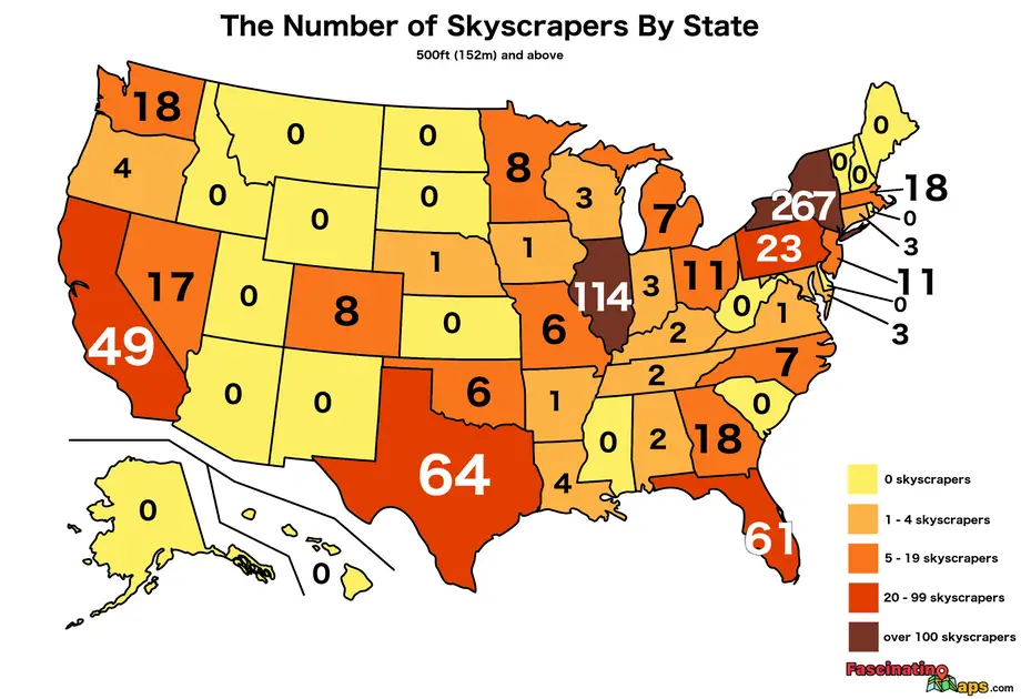 The Height Of The Tallest Building In Every U.S. County - Vivid Maps