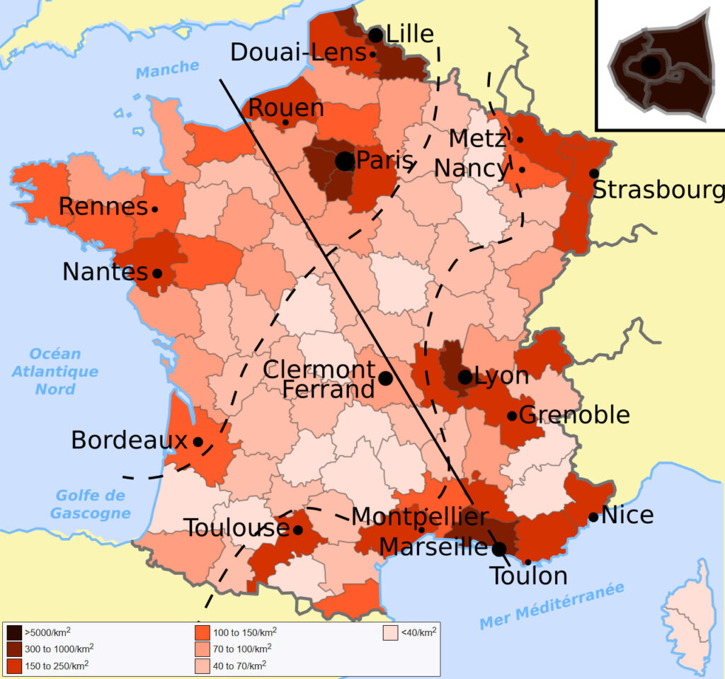 Empty diagonal of France mapped