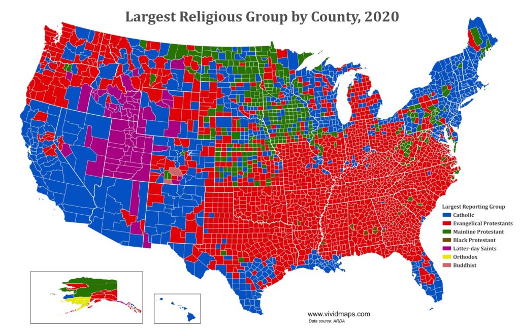 Largest religions by U.S. county mapped