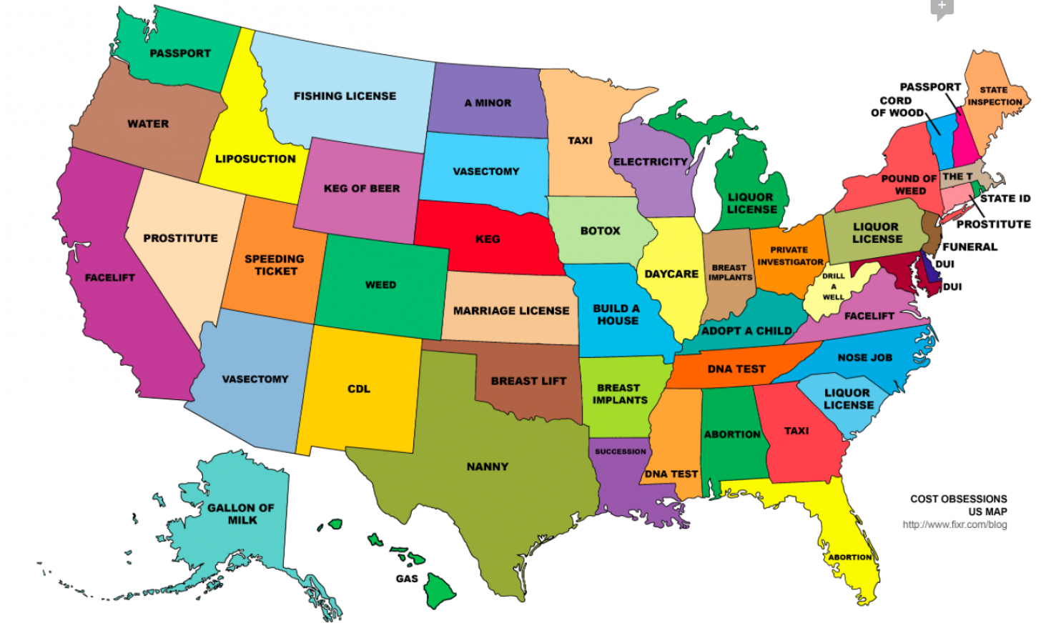 Cost obsessions U.S. map - Vivid Maps