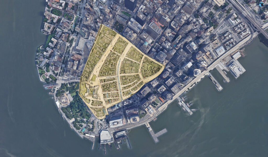 New Amsterdam 1660 vs, modern Lower Manhattan