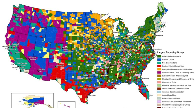 Second Largest Religion by U.S. County mapped