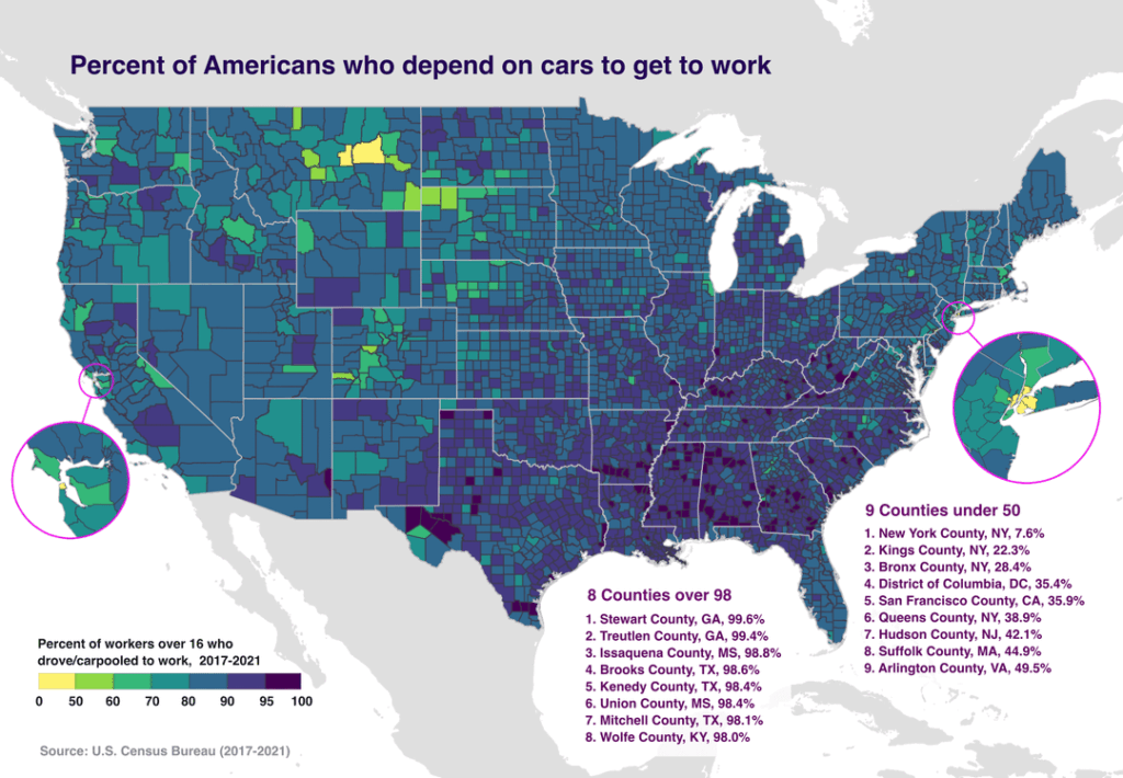 Car dependency by U.S. county mapped