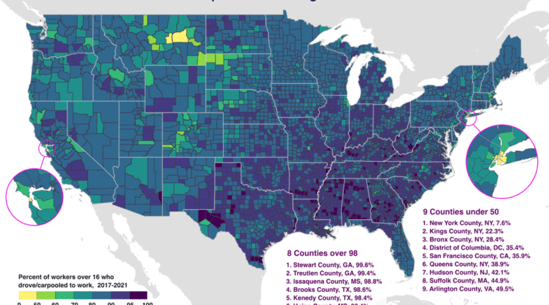 Car dependency by U.S. county mapped