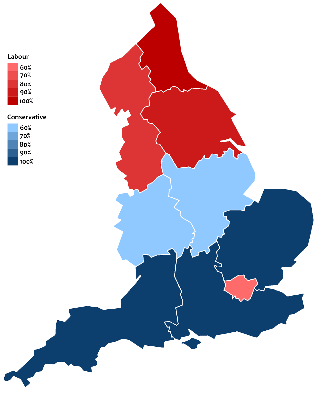 Political leanings of English Regions in the last 10 General Elections ...