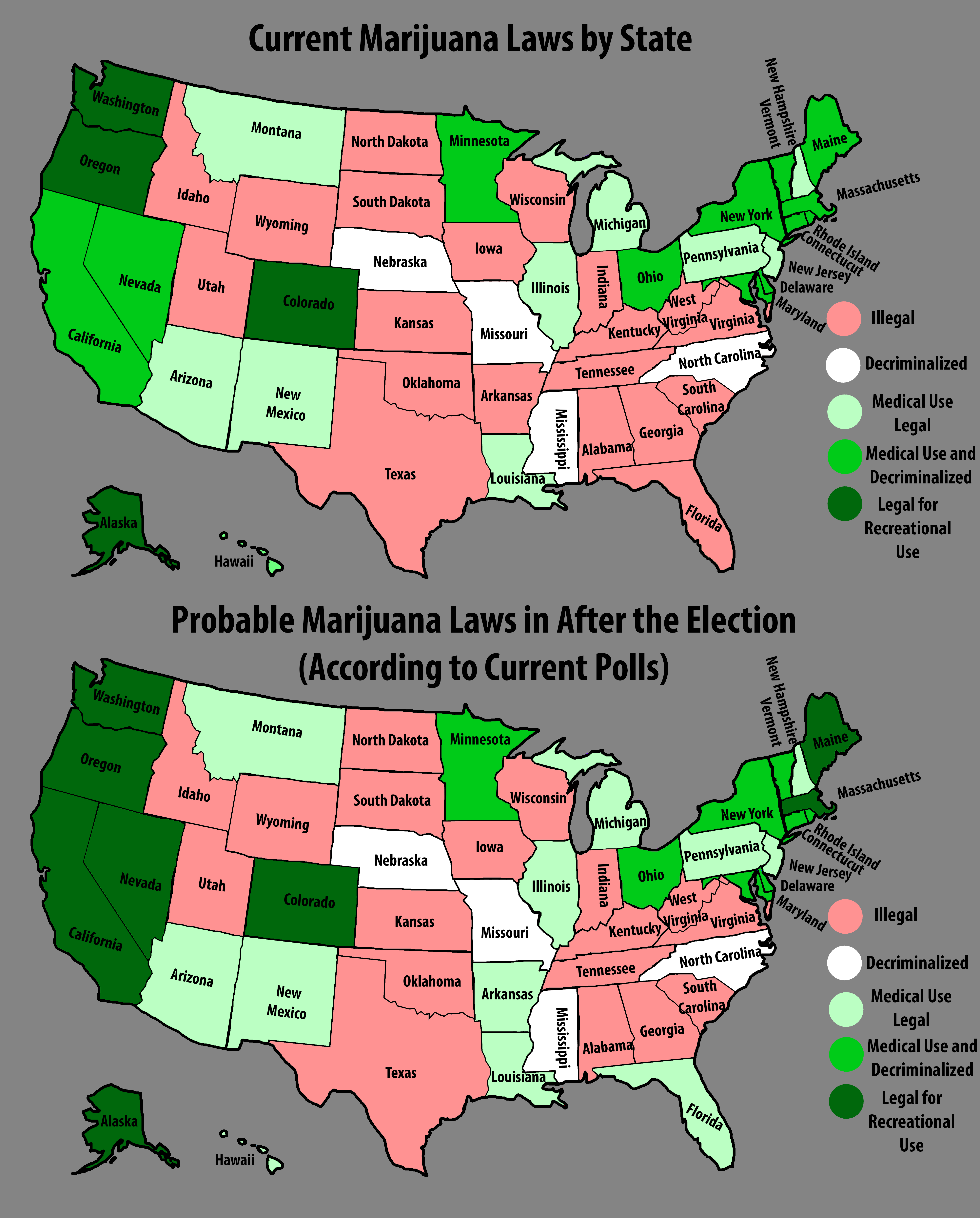 Current and probable marijuana laws in after election by U.S. state ...