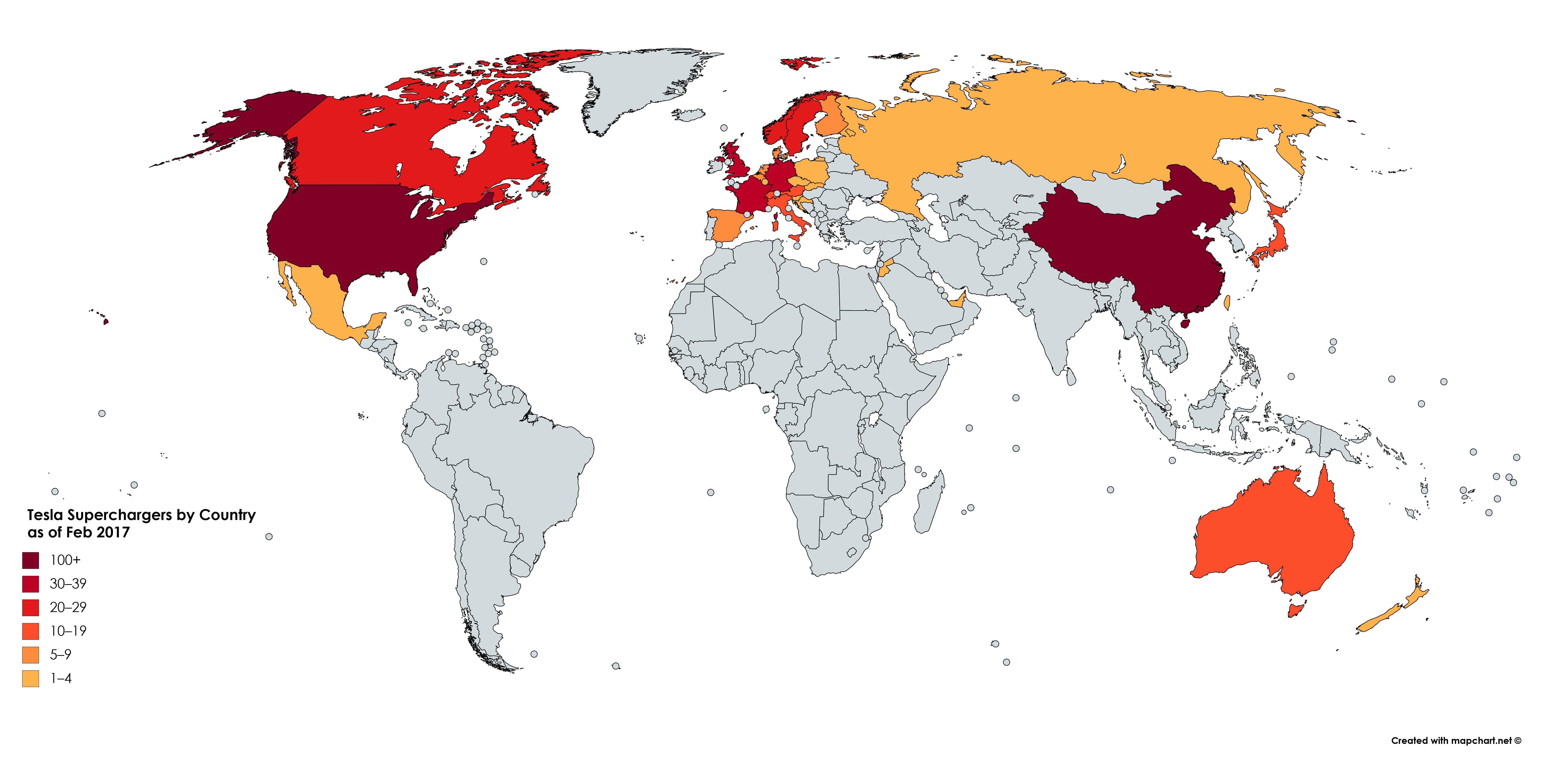 Tesla Superchargers by Country (28 February 2017)