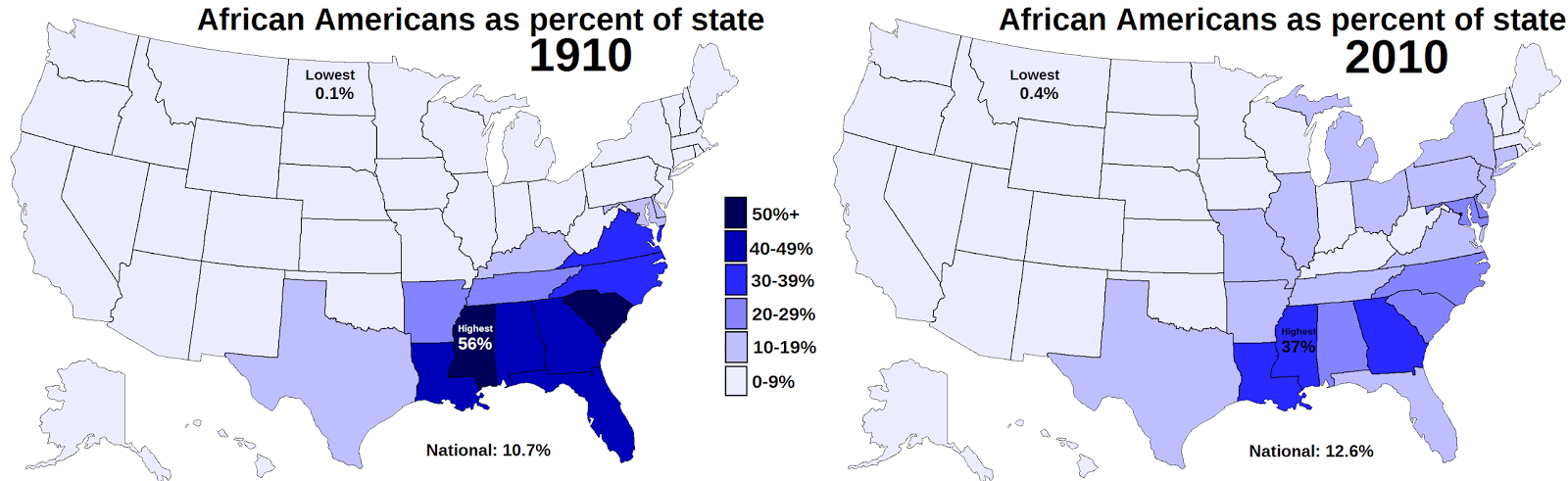 African Americans By U S State Over 100 Years Vivid Maps