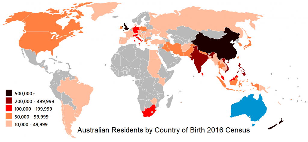 Australian residents by country of birth (2016)