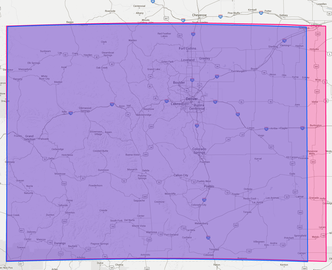Colorado vs Wyoming Vivid Map