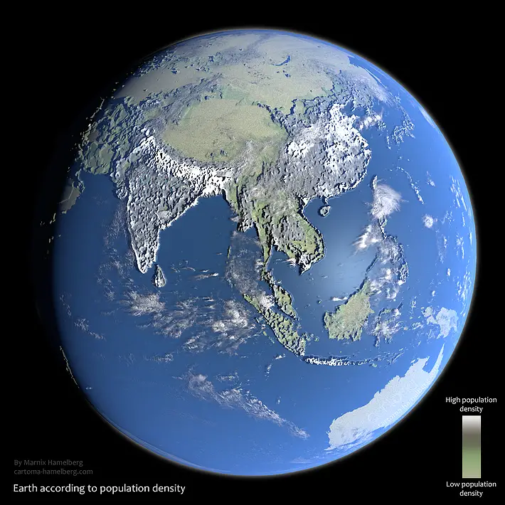 Earth according to population density Vivid Maps