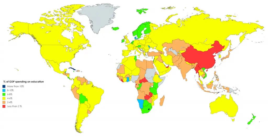 % of GDP spending on education - Vivid Maps