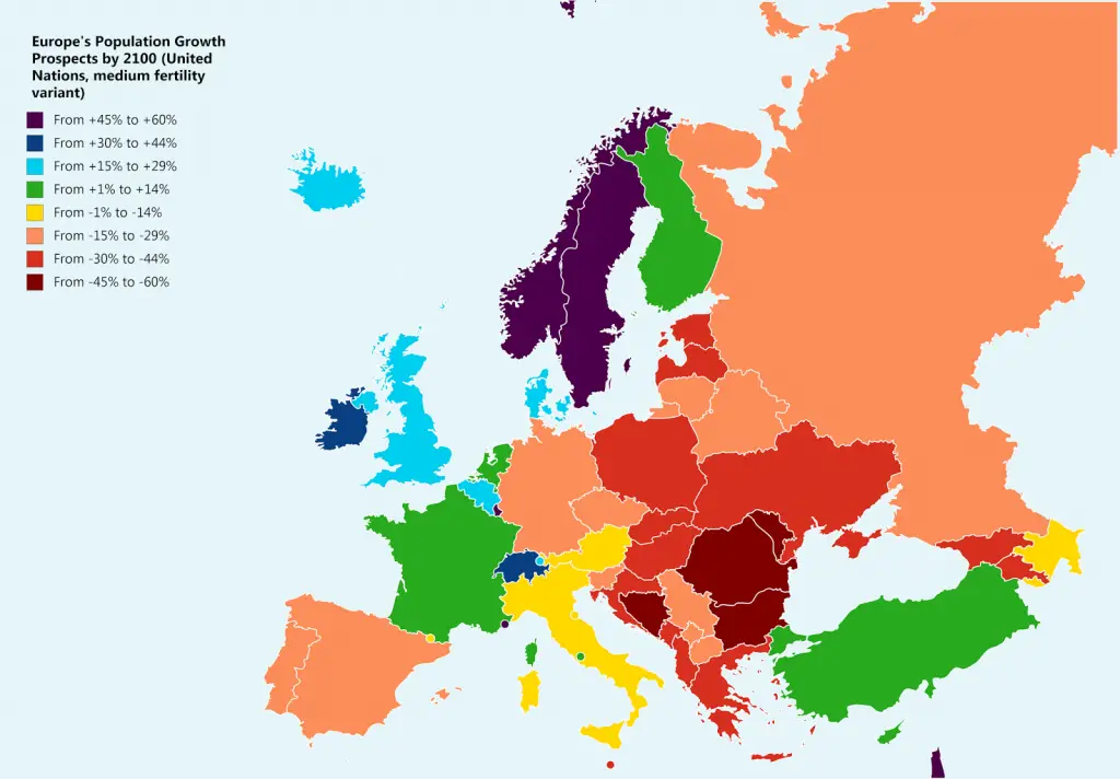 Predicted Population Growth & Decline In Europe By 2100 - Vivid Maps