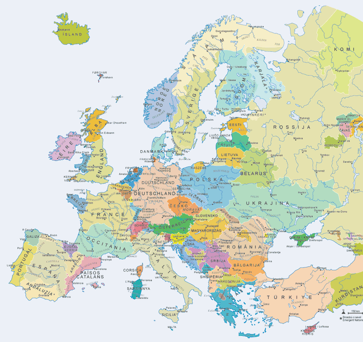 Hypothetical map of Europe if regional independence movements were to split European countries into smaller sovereign states