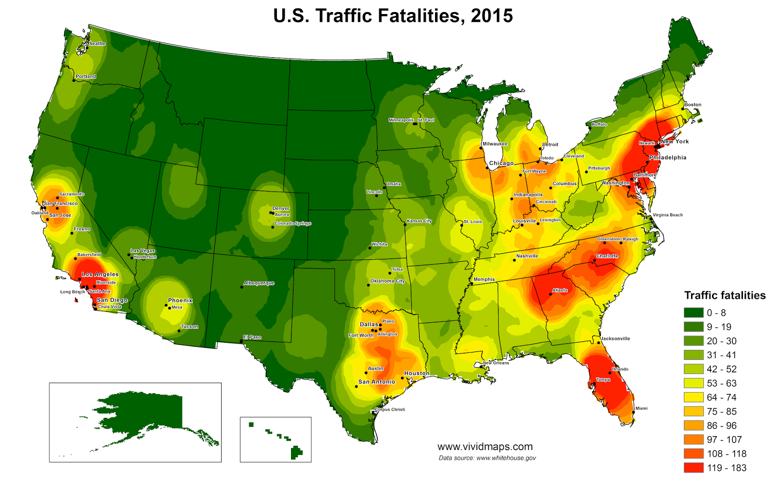 United States Traffic Fatalities Heat Map