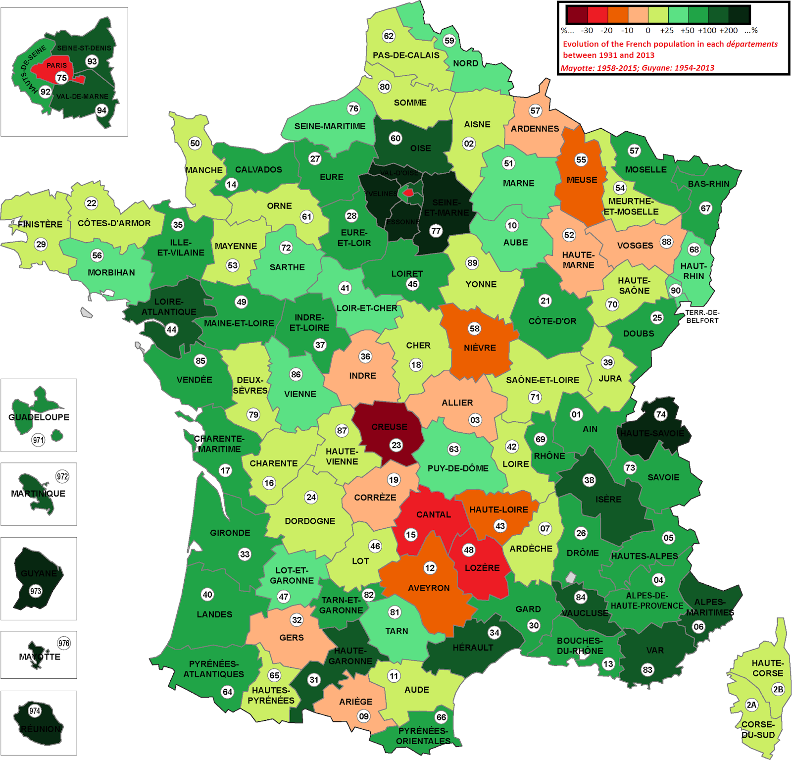 Evolution of the French population in each departement (1931 2013