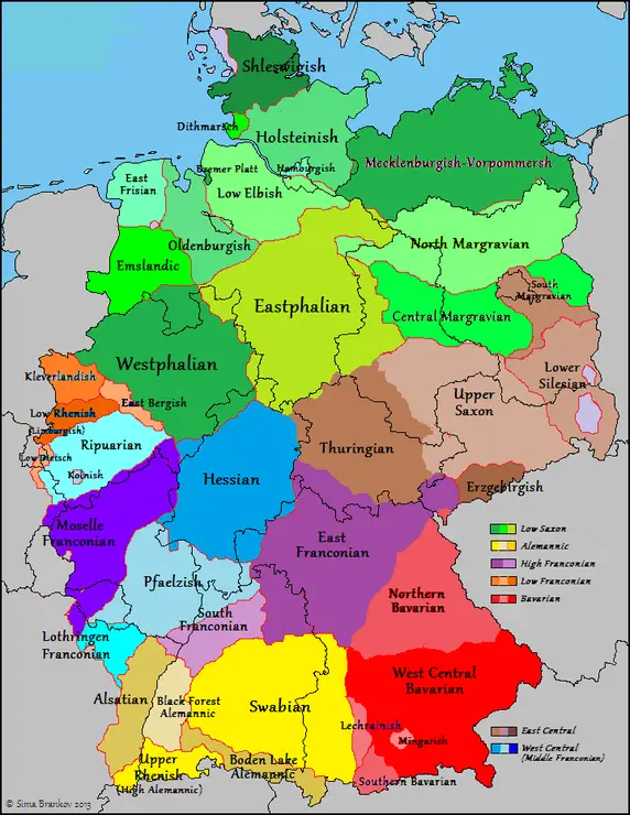 German Dialects In Germany Belgium France Vivid Maps