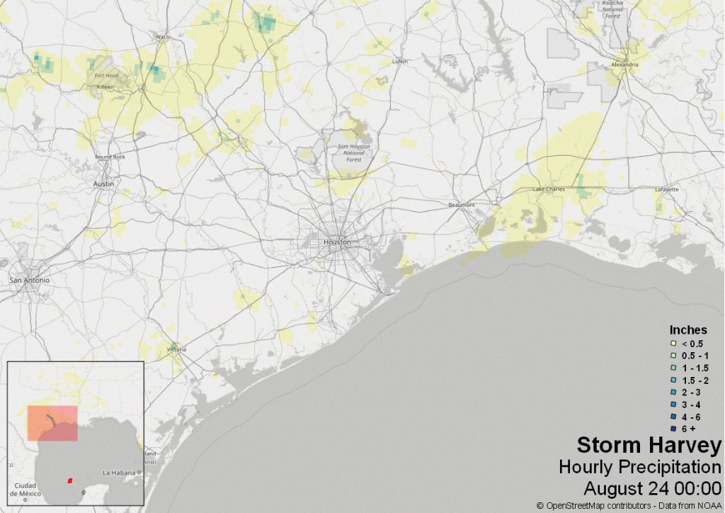 Hurricane Harvey Hourly Precipitation Animated