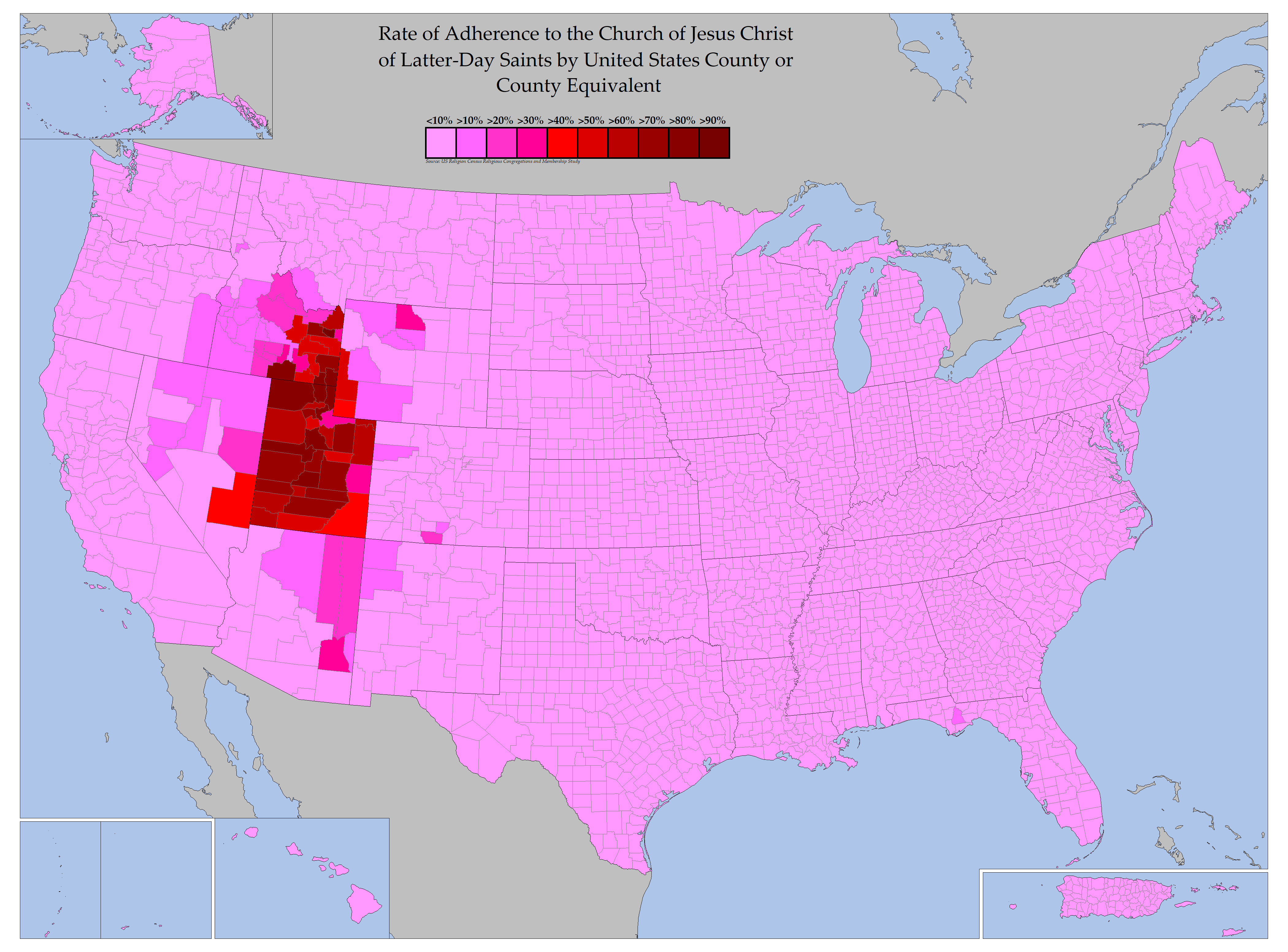 Mormons by U.S. county