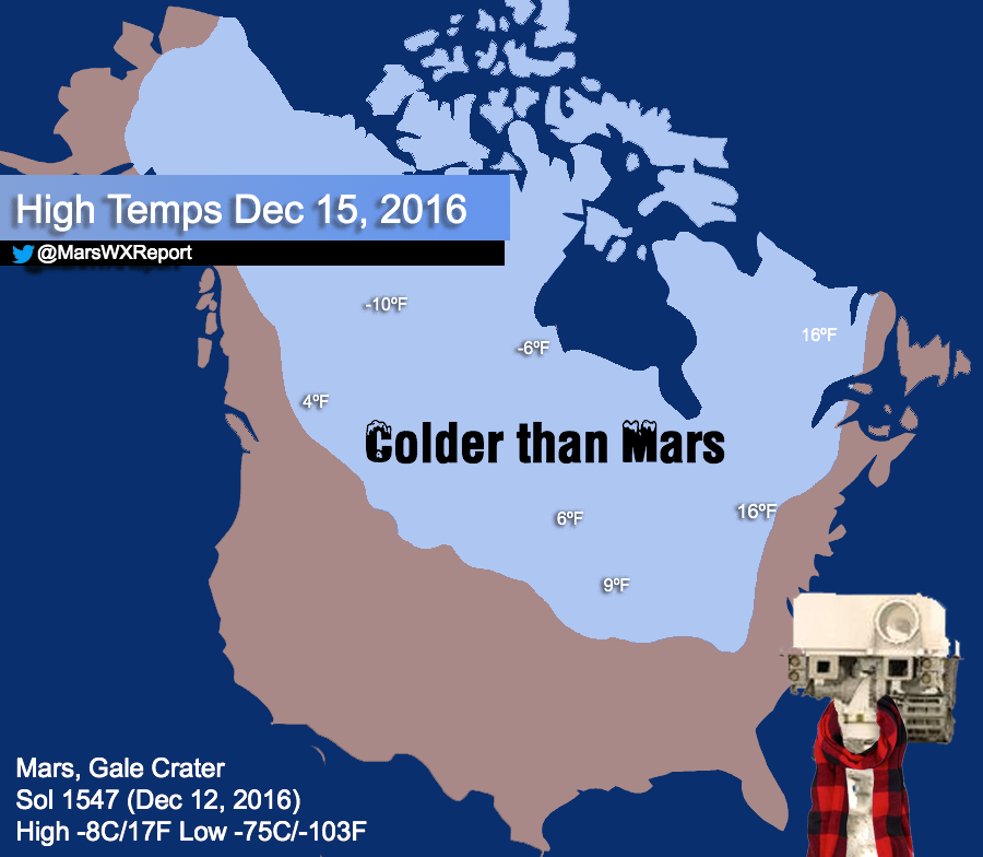 Much of Canada & The upper midwest forecasted to be colder than Mars today