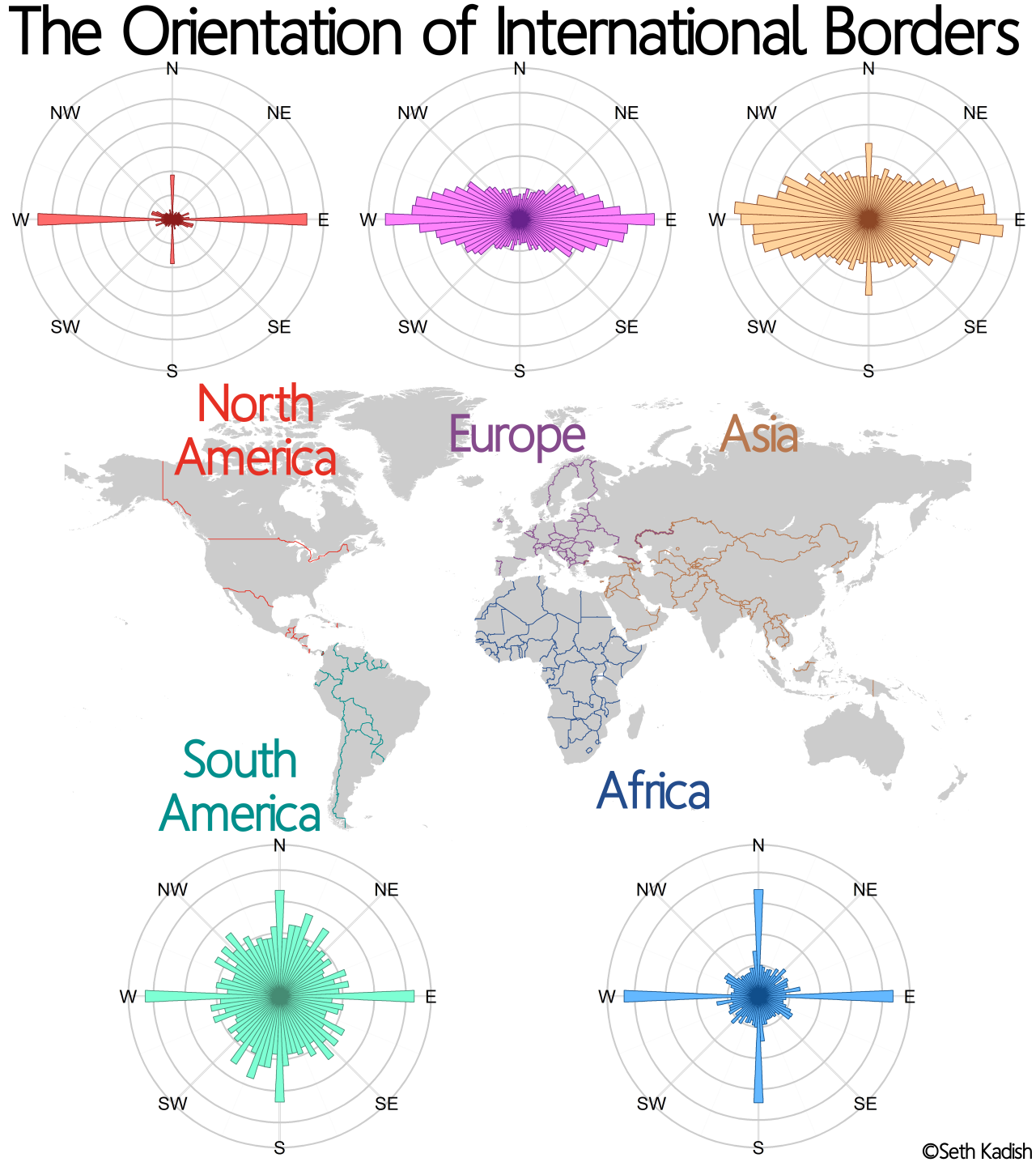 Orientation Of International Borders By Continent Vivid Maps