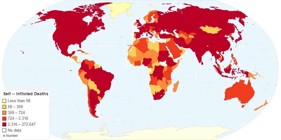 Self-Inflicted Deaths by Country - Vivid Maps