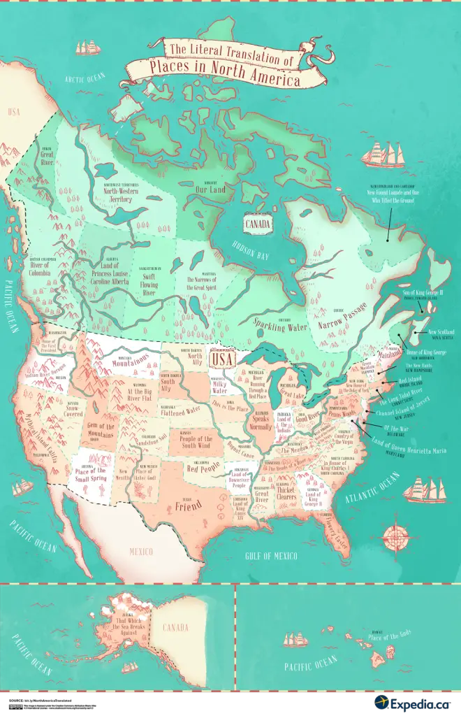 The literal translation of places in North America