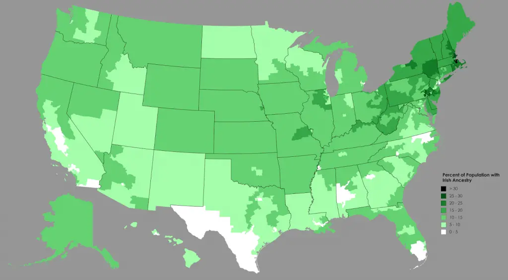 Percent of Population with Irish Ancestry by U.S. Congressional Districts