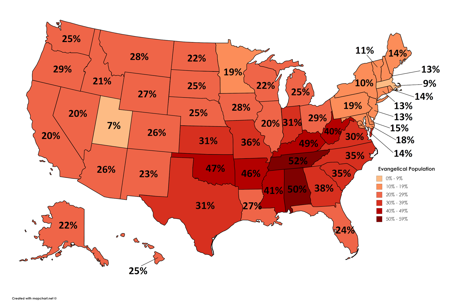 Evangelical Population In The United States Vivid Maps