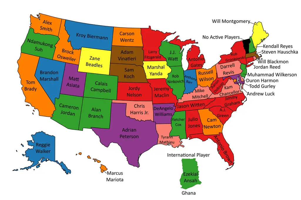 The Best Active NFL Player From Each U.S. State and Ghana - Vivid Maps