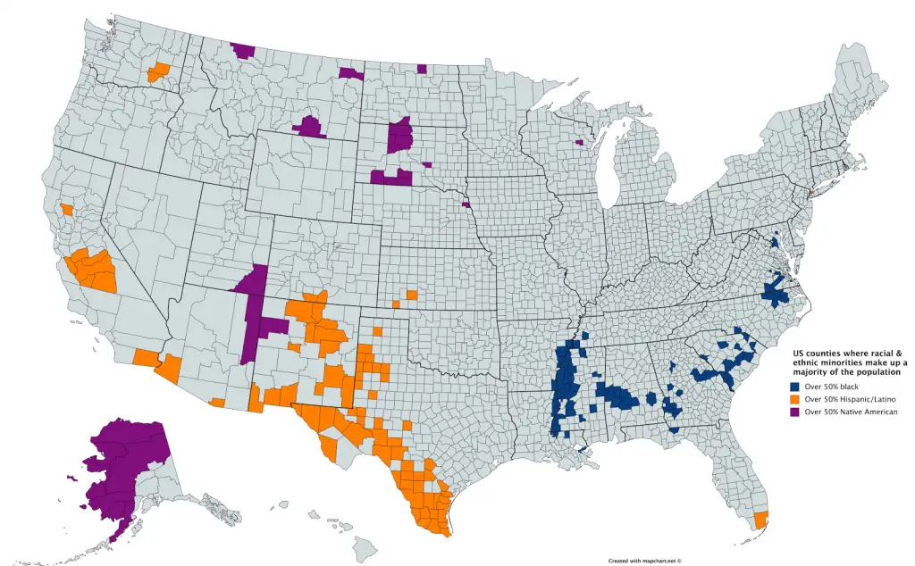 U S Counties Where Racial And Ethnic Minorities Make Up A Majority Of 