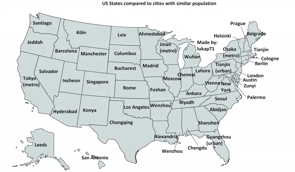 U.S. States compared to cities similar population - Vivid Maps