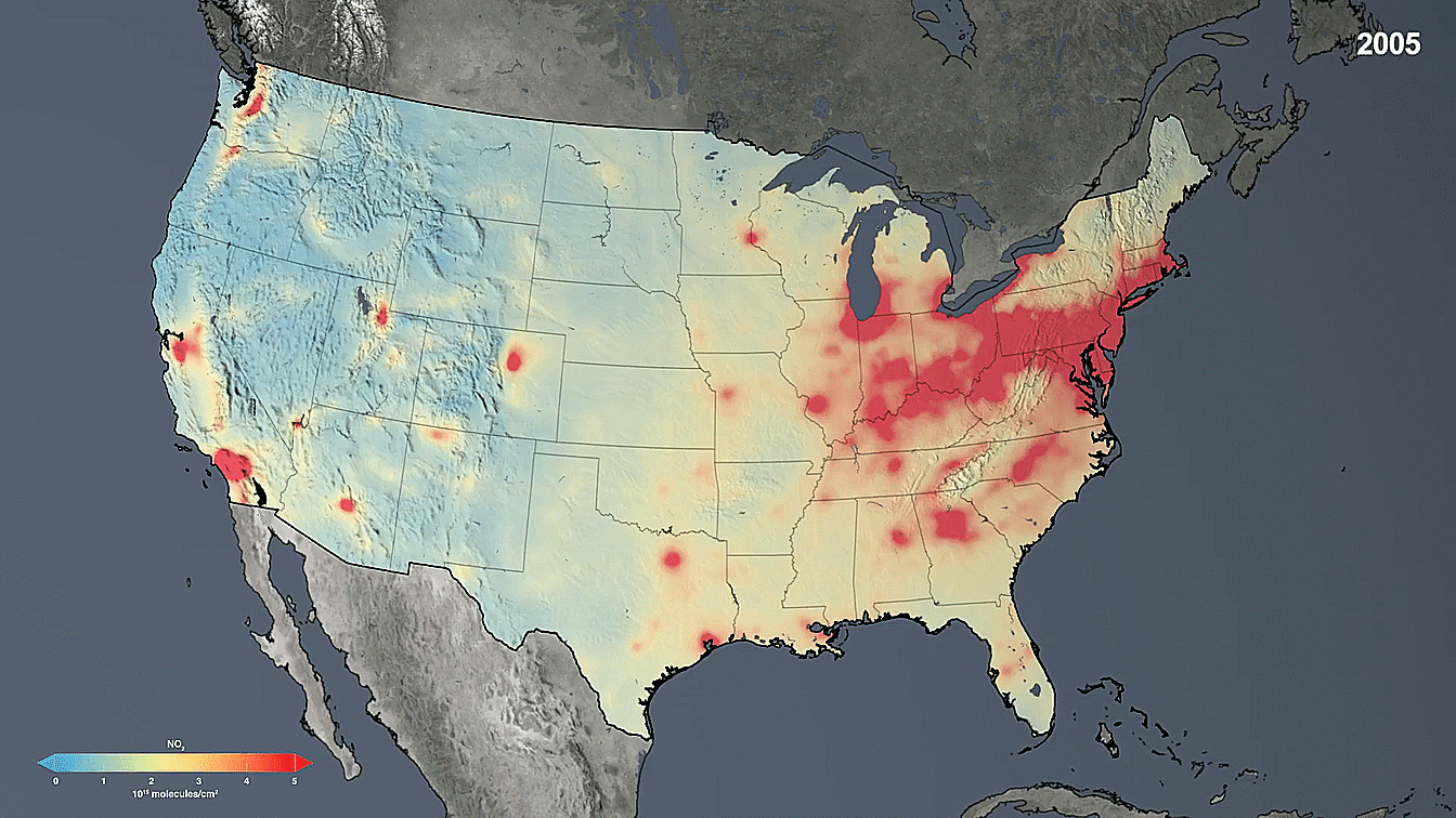 Changes in the Concentration of Nitrogen Dioxide in the U.S. from 2005 to 2014