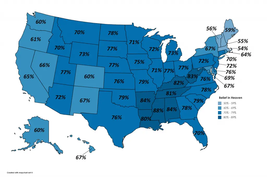 Belief in Heaven, Hell and God in the U.S. - Vivid Maps