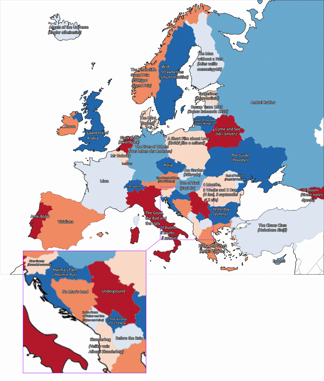 The best film of each country in Europe - Vivid Maps