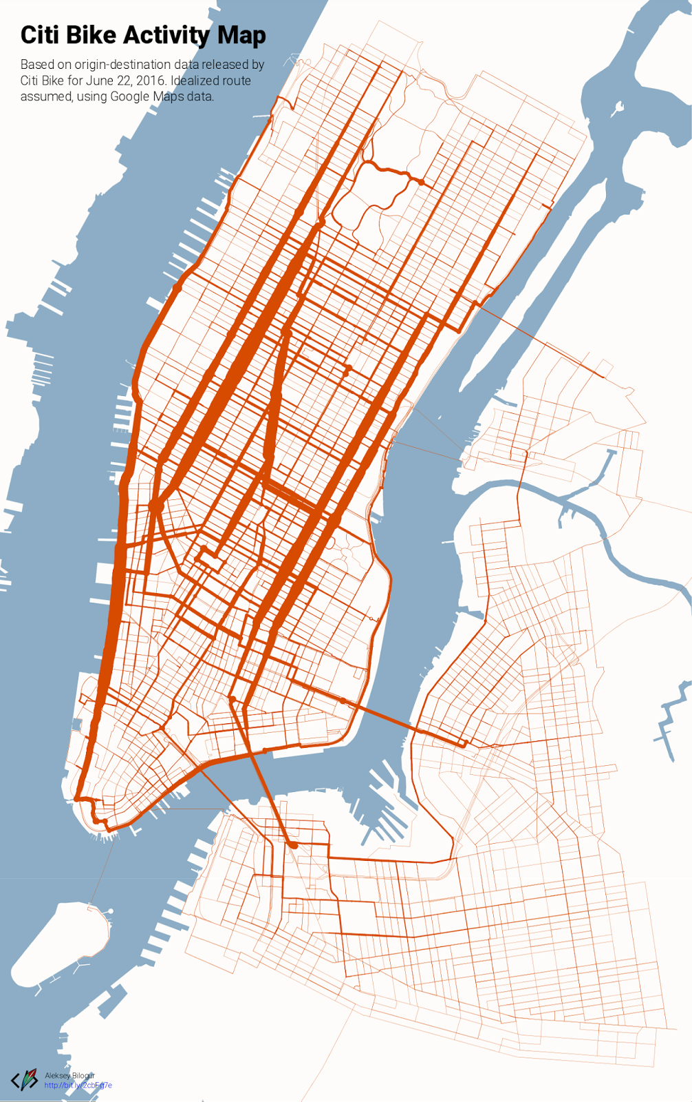 New York City bikeshare activity map (June 22, 2016)