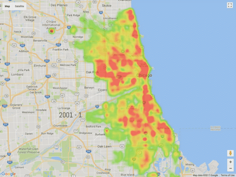 Heatmap of reported crimes in Chicago by month (2001 2017) Vivid Maps