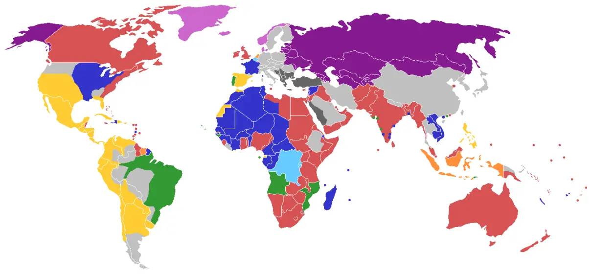 Map of the World showing the last European country controlling each ...