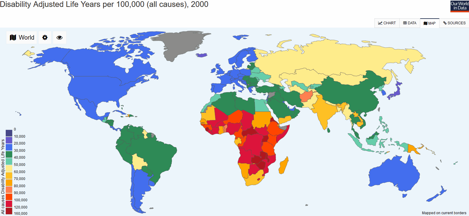 Disability Adjusted Life Years per 100,000 (2000 2012) Vivid Maps