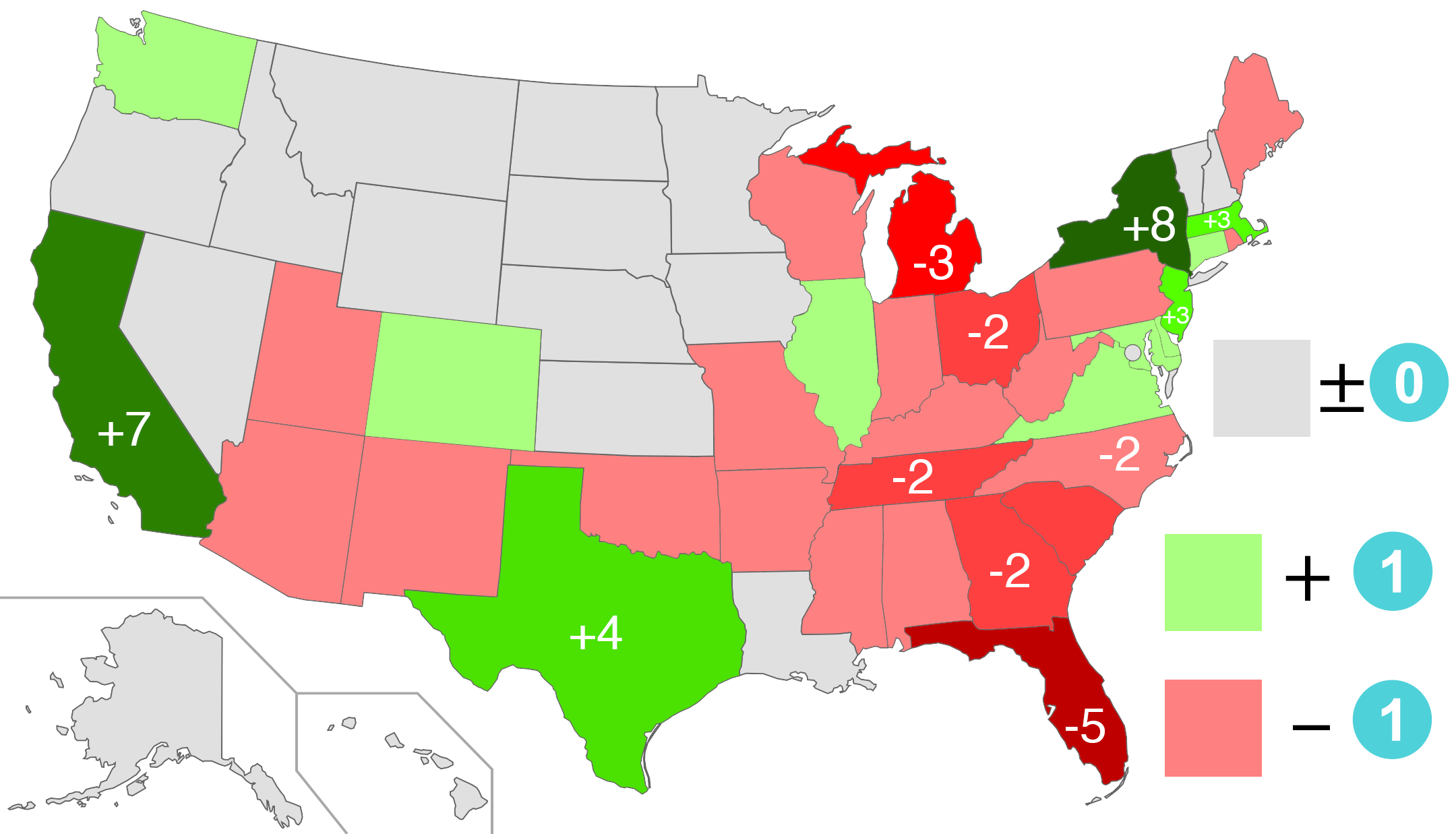 Change in Electoral Votes by U.S. State if they were Apportioned by GDP