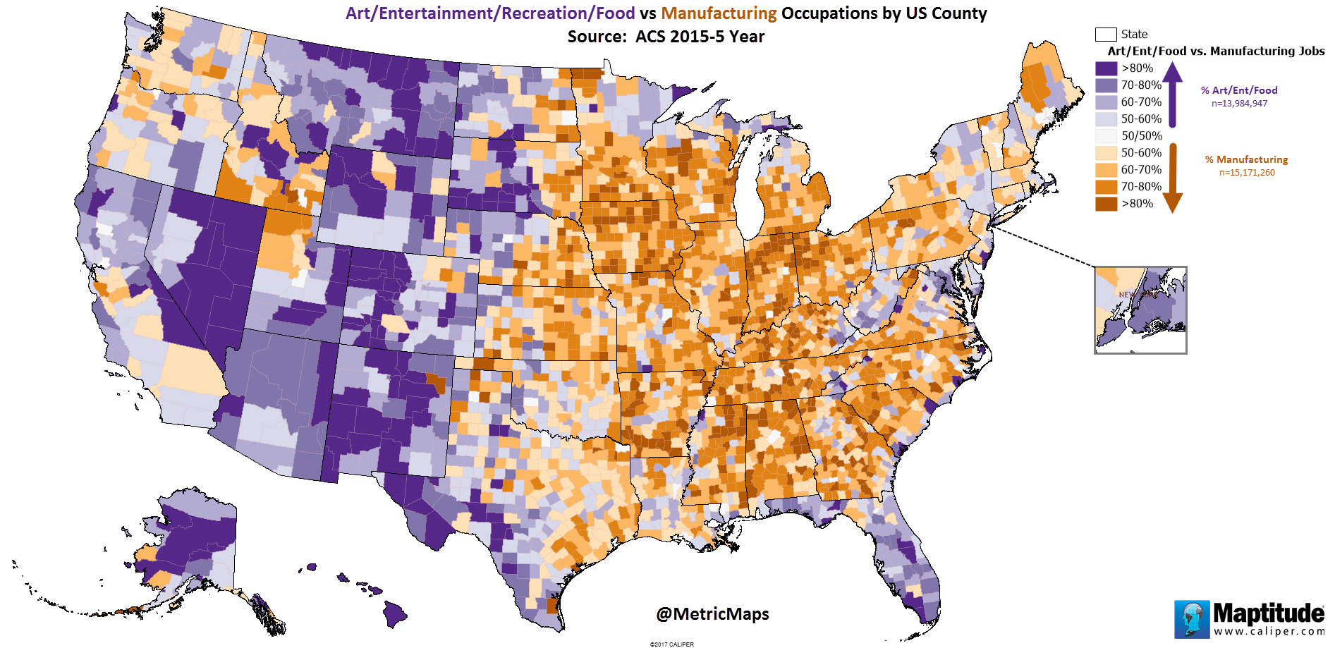 Art, Entertainment, Recreation, Food vs Manufacturing Occupations by U ...