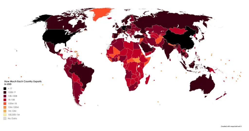 How much each county exports in USD - Vivid Maps