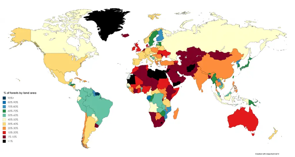 % of forests by land area in the world - Vivid Maps