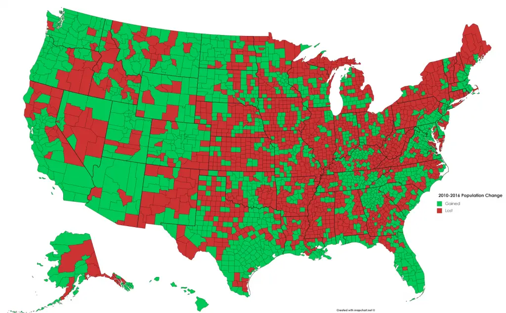 U.S. Population changes by County from 2010 to 2016 Vivid Maps