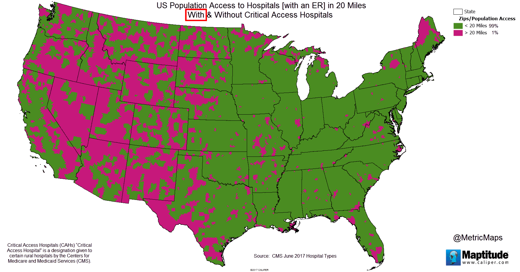 U.S. population access to hospitals in 20 miles with & without critical ...