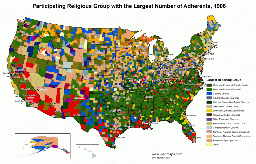 Second largest participating religious group (1906 - 2010) - Vivid Maps