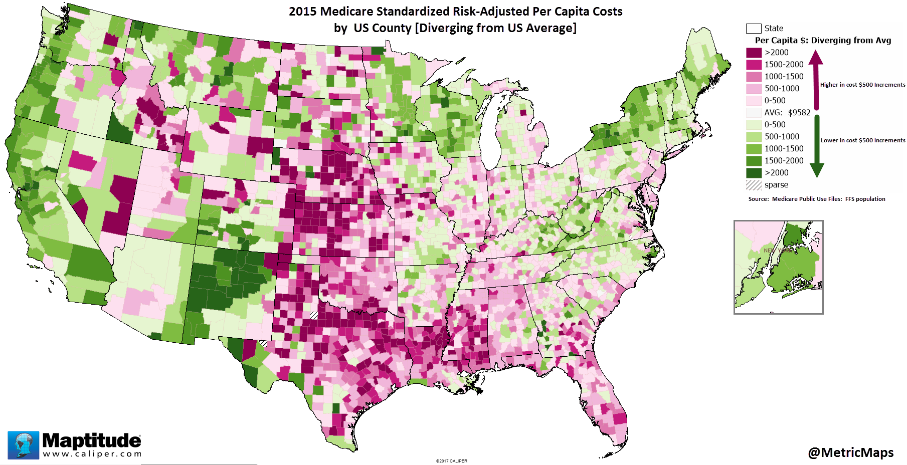 Medicare costs per capita by U.S. county - Vivid Maps