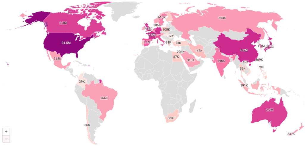 World map of millionaires in 2024