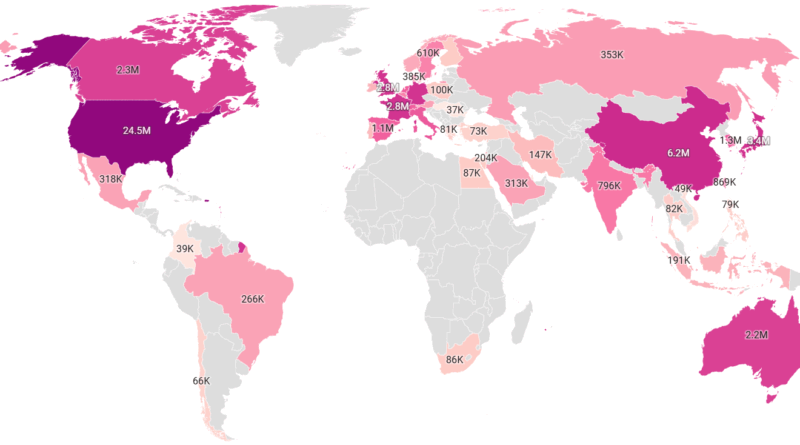 World map of millionaires in 2024